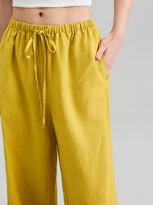 Ontre 2025 New Styles For Women Fall Women's Clothing Seasonal Clothing Fall Clothing Fall Back To School School Clothing 2000s Style Women's Country Clothing Old Money Style Women's Office Clothing Business Casual Women's Clothing Dating Outing Airport Party Clothing Solid Color Casual Daily Drawstring Loose Leg Trousers Low-Key And Durable Basic Style, All-Match And Suitable For Everyone, Street Fashion Wear, Coffee Shop Wear, Relaxed Wear All-Season - Yellow - View 6