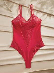 Charlaine Body sin espalda con encaje floral y transparente inalámbrico, sexy, para uso diario, color rojo - Rojo - Ver 6