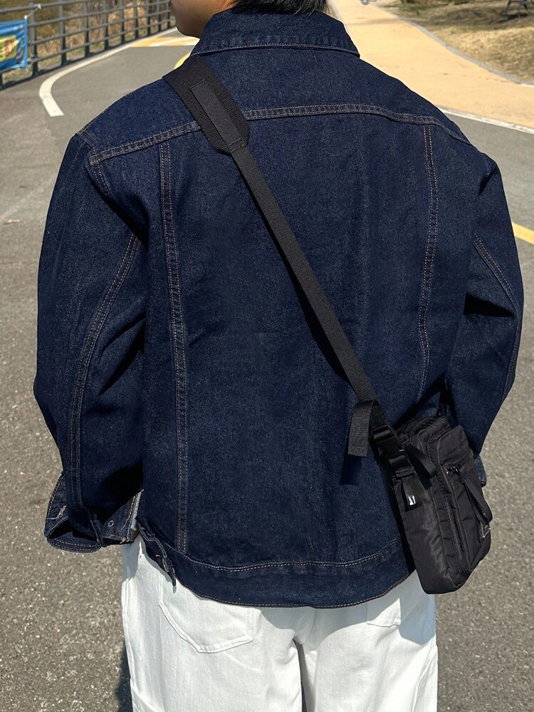 DAZY Men's Solid Color Denim Jacket, Autumn,Back To School Clothes - Dark Wash - View 2