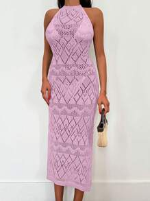 SHEIN Tall Cover-Up Dress With Hole, Slit, Halter Neck, - Baby Pink - View 5