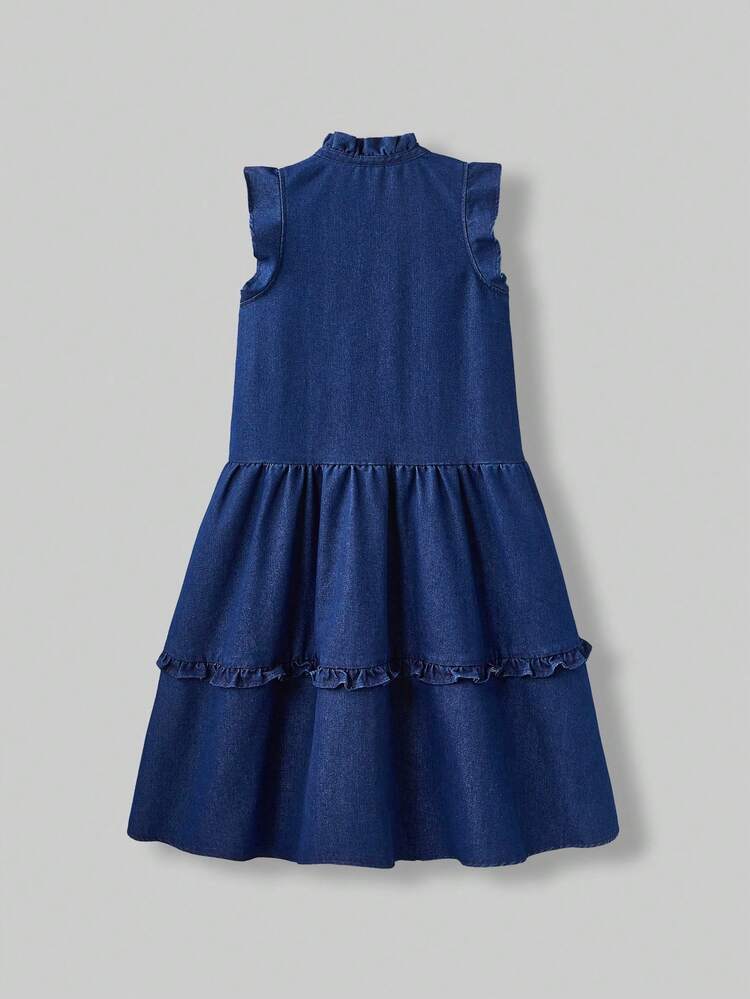 Tween Girl Floral Print Ruffle Hem & Sleeve Casual Dress