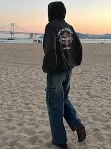 DAZY Men's Letter Graphic Hooded Sweatshirt, Autumn - Grey - View 8