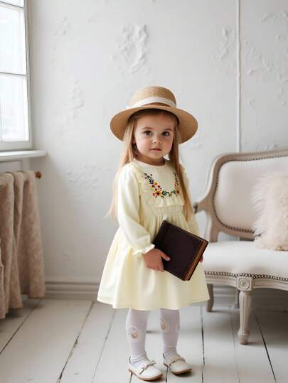 Souflis Souflis Robe à manches longues élégante pour bébé fille, compagnon ludique. Convient pour le port quotidien, les vacances, les fêtes, les vêtements de bébé pour le printemps et l'automne, de 3 mois à 3 ans. Vêtements de marque pour bébé