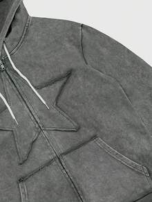 ROMWE MEN Grunge Punk Men's Solid Color Long Sleeve Zip-Up Drawstring Hoodie - Grey - View 3