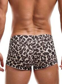 ROMWE MEN Street Life Leopard Print Fashion Drawstring Men Swim Trunks Shorts