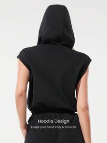 GLOWMODE Combinaison à capuche de 24 po en tissu éponge doux et absorbant, avec fermeture éclair frontale, cordon de serrage à la taille réglable, poches arrière et ourlet côtelé - Noir - Voir 5