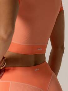 Aralina 休闲运动服套装，撞色可爱夏季上衣和自行车短裤组合，非常适合夏季度假装或机场装 - 珊瑚橙 - 查看 3