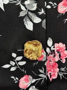 Sweetra Plus Size Button Pocket Covered Collar Short Sleeve Shirt - Multicolor - View 5