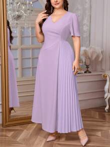 Firerie Vestido mini primaveral/veraniego elegante para mujer de talla grande, casual, con pliegues, suelto, elástico y apropiado para salir de noche