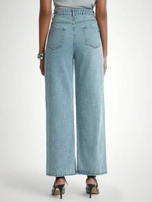 Daynim Calça jeans feminina casual com bolso de botão e perna reta - Lavagem Média - Ver 3