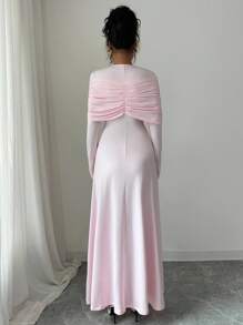 Elenzga Elegant Urban Women's Detachable Shawl Collar Long Sleeve Slim Fit Light Pink Dress,Autumn Tea Party Dress For Commuting And Fall Cloth - Pink - View 3