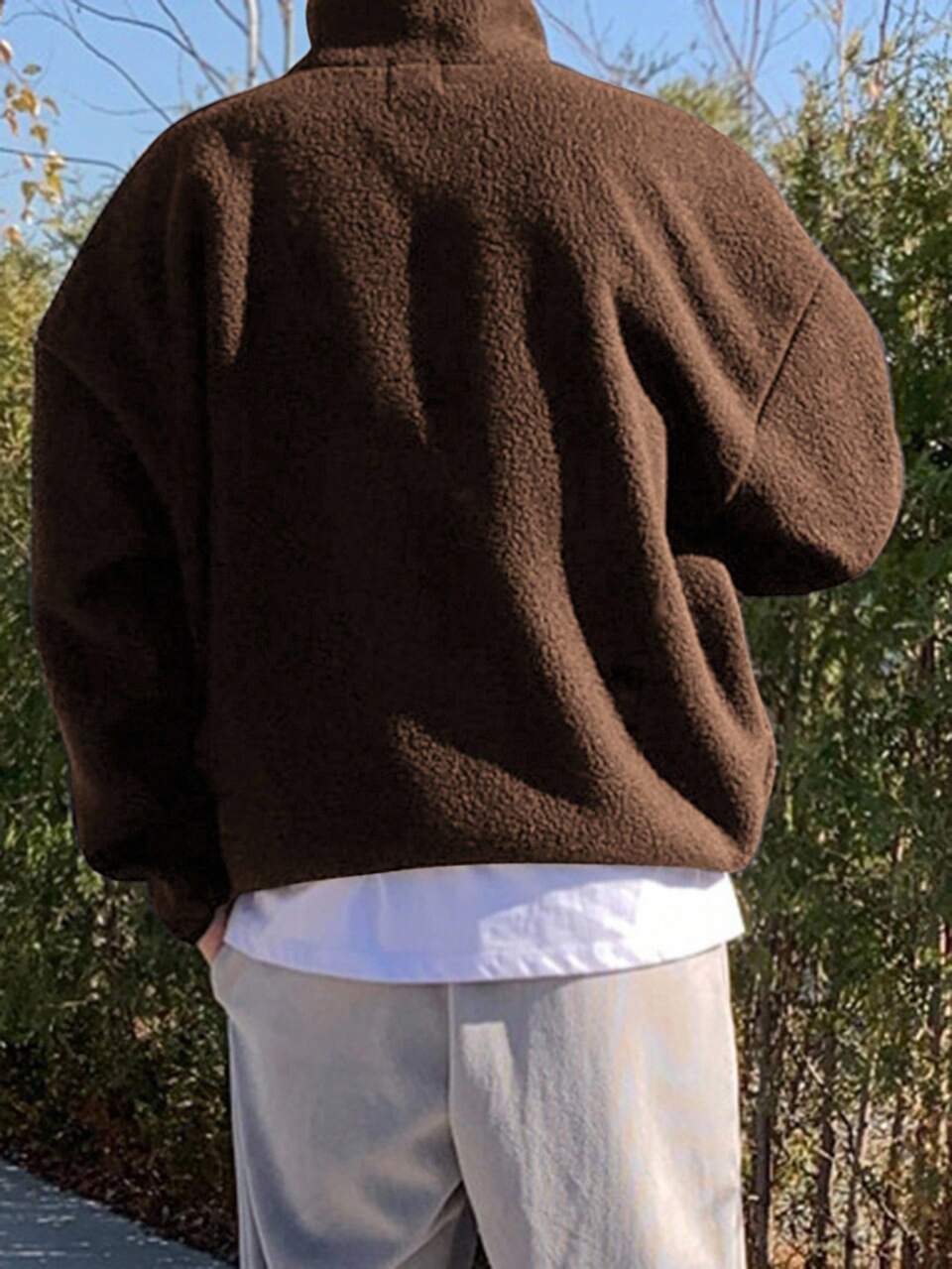 Men's Autumn/Winter Thermal Lined Sweatshirt With Letter Print Quarter Zip Men