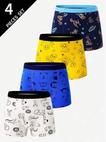 4 件套小男孩恐龙图案印花内裤，柔软棉质图案平角裤，返校时尚