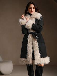 Anewsta Black Padded Coat With Faux Fur Trim, Autumn/Winter