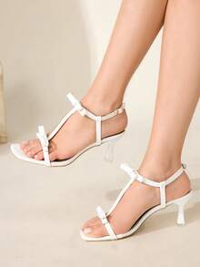 CUCCOO CHICEST Giày cao gót mũi vuông đính đá giả bạc đính nơ trang trí bằng nhựa PVC trong suốt thời trang gợi cảm cho nữ, thích hợp cho mùa hè, kỳ nghỉ, lễ hội âm nhạc, tiệc bar - trắng - Xem 3