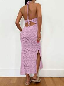 SHEIN Tall Cover-Up Dress With Hole, Slit, Halter Neck, - Baby Pink - View 6