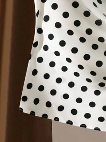 Franclia Donna in stile casual elegante per ufficio, top a canottiera con lacci e pois bianchi e neri, top smanicato a pois, top avvolgente a pois tutto bianco