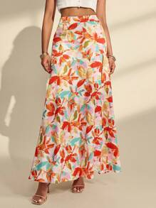 Almamuse Women's Elegant Ditsy Floral High Slit Versatile Skirt Fall Cloth For Women - Multicolor - View 4