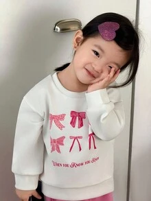 女婴日常休闲蝴蝶结印花圆领运动衫和裤子套装 - 彩色 - 查看 4