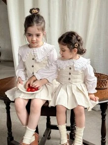 LMoss Kids Set da 2 pezzi per bambine: camicia in colore unito e minigonna casual