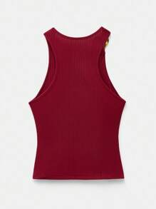 Maija Red Metal Decor Sleeveless Round Neck Fitted Women Tank Top, Minimalist Fashionable Sophisticated Urban Style, Essential Versatile Piece For Autumn/Winter, Halloween - Red - View 8