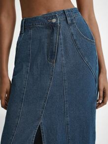 Daynim Chân váy denim bất đối xứng thường ngày dành cho nữ - Rửa tối - Xem 5