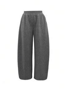 SHEIN Women's Elastic Waist Wide Leg Loose Casual Sweatpants Fall Cloth For Women - Grey - View 3