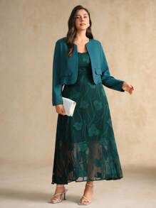 Flouryn Giacca cardigan elegante da donna taglia comoda, collo rotondo, tinta unita - Verde Scuro - Visualizzare 4