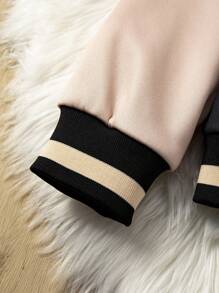 Tween Girl Casual Street Chic College Style Cute Cartoon Animal Print Contrast Raglan Sleeve Baseball Jacket, Autumn Fall Winter