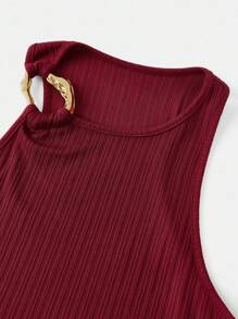 Maija Red Metal Decor Sleeveless Round Neck Fitted Women Tank Top, Minimalist Fashionable Sophisticated Urban Style, Essential Versatile Piece For Autumn/Winter, Halloween - Red - View 9