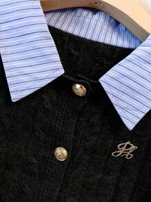 GlowEve CURVE 大码女式粗针织开衫，休闲学院风字母刺绣拼布，秋冬