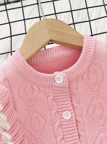 SHEIN Young Girls Casual Cute Pink Fairy Autumn Ruffled Knit Cardigan&Knit Pants Set,Soft Comfortable Outfit For Daily,Outdoor,Travel,Vacation,Fall Winter - Pink - View 8