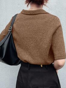 FRIFUL Camiseta de manga corta con cuello polo, ajustada, con decoración de botones metálicos, para verano