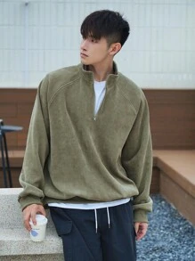 DAZY Men's Front Zipper Long Sleeve Simple Casual Top, Daily Wear Fall,Winter