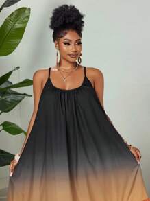 Maweii 2025 Plus Size Women Elegant Daily Outgoing Fashion Colorblock Floral Print Woven Fabric High-End Versatile Vacation Slip Dress