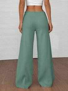 EURMUSE Damskie, swobodne, jednokolorowe, dzianinowe spodnie ze ściągaczem w pasie i luźnymi szerokimi nogawkami - Miętowy Zielony - Zobacz 2