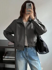 DAZY Spring New Vintage Leather Jacket, Short Style, Regular Fit, Suitable For Women, Valentine's Day Outerwear Fall,Winter