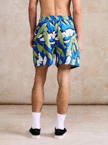 Surfspeed Pantalones cortos de playa casuales con estampado de plantas para hombres, verano