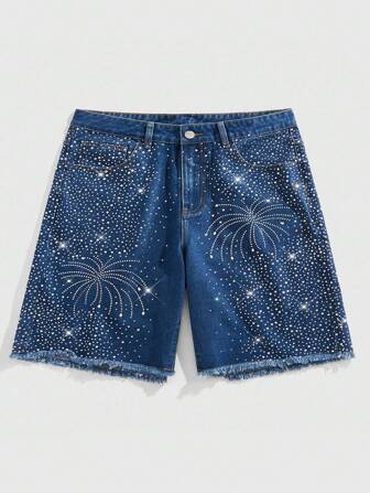 Street Life Short en jean déchiré avec poche en biais ornée de strass pour homme, mode d'été