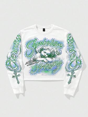 Street Life Men's Graphic Print Crew Neck Long Sleeve Pullover Angel Sweatshirt