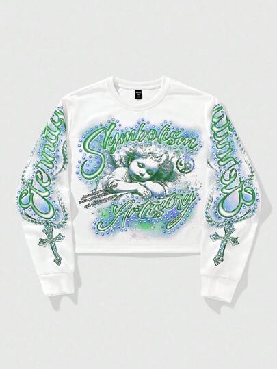 Street Life Men's Graphic Print Crew Neck Long Sleeve Pullover Angel Sweatshirt