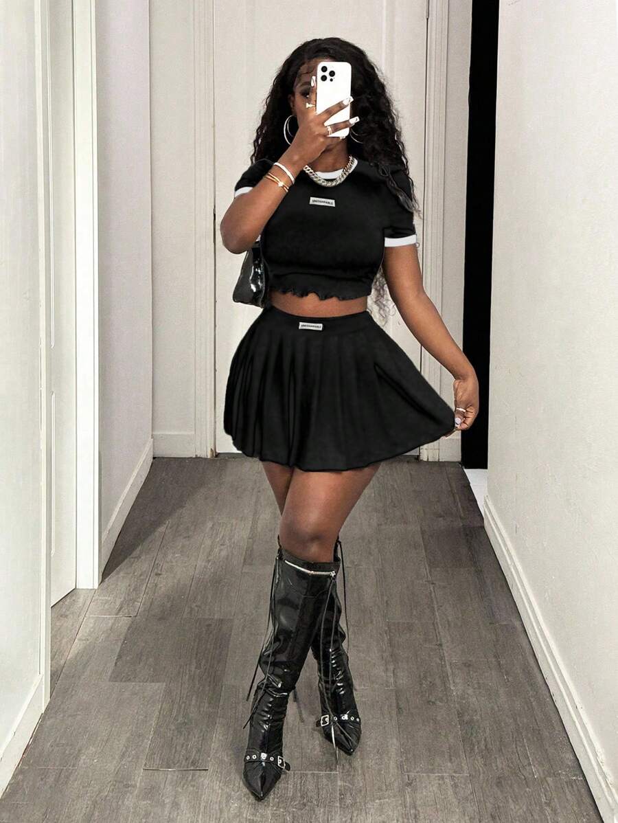 BamGleam Women Two Pieces Outfits For Daily Wear - Black and White - View 1