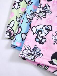 THE POWERPUFF GIRLS X SHEIN 年轻女孩花朵、泡泡、毛茛图案吊带背心和平角内裤套装 - 彩色 - 查看 5