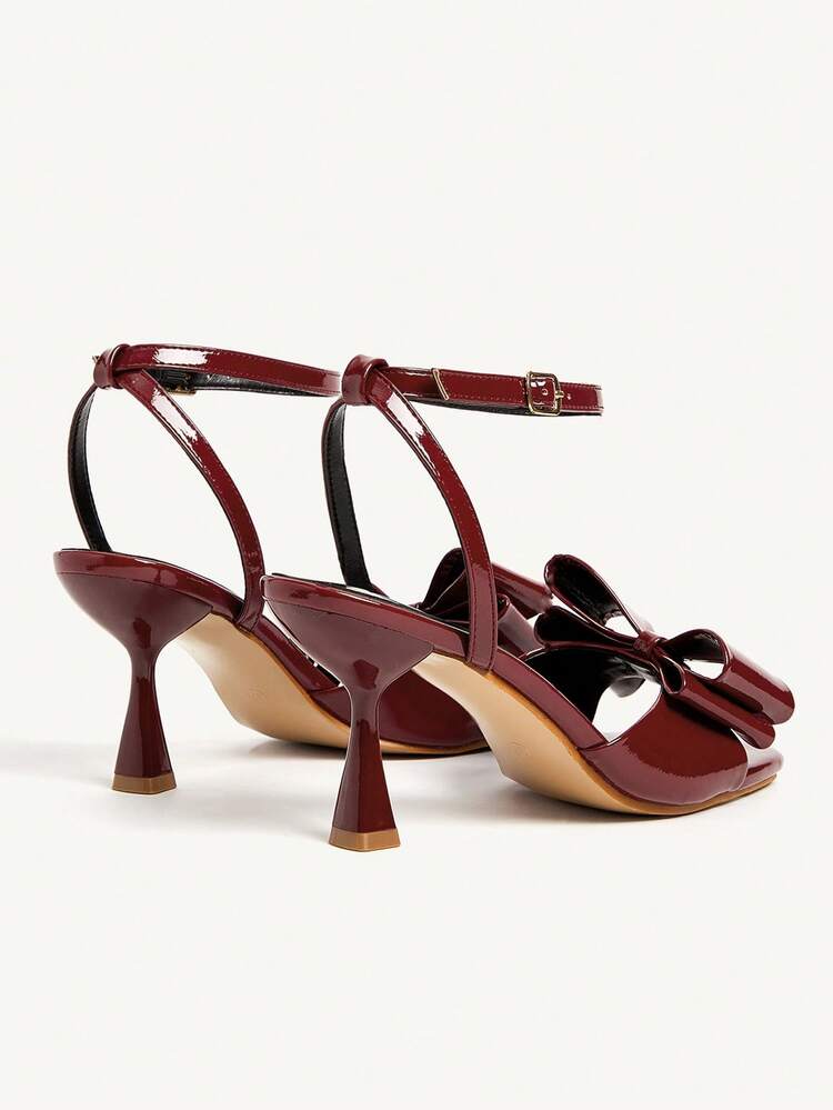 CUCCOO CHICEST Women's Burgundy Personalized Elegant Bowknot Criss-Cross Strap Buckle Fashionable Square Toe Stiletto High Heel Sandals, Suitable For Dates, Banquets, Galas, Formal Dresses