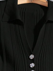 Franclia Váy dệt kim Maxi tay ngắn màu trơn thanh lịch dành cho nữ, Quần áo len dệt kim mùa hè cho trường đại học - màu đen - Xem 5