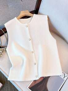 SHEIN Franclia Áo khoác cardigan nữ thời trang tối giản, thanh lịch, đa năng - trắng - Xem 3