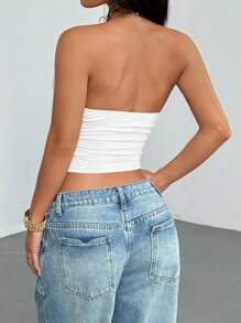 Optris 黑色金属链装饰 V 领露背吊带衫，简约设计，休闲日常百搭，女款春夏 - 白色 - 查看 2