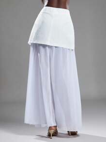 NYA SZN High Rise Flowy Chiffon Maxi Skirt White,Autumn,Seksi Chic,Vacation Mesh Wedding Guest Bridal Party Boho Festival Beach Casual Special Occasion Gyaru - White - View 3