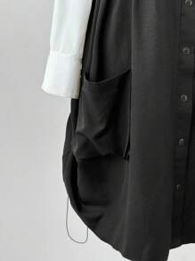 Sunspun 大码无袖连衣裙，带纽扣装饰口袋和抽绳下摆