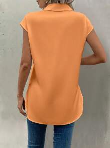 EMERY ROSE Áo sơ mi dáng rộng in họa tiết phong cách du lịch đường phố thoải mái cho nữ, tay cánh dơi, túi vá, mùa hè - trái cam - Xem 2